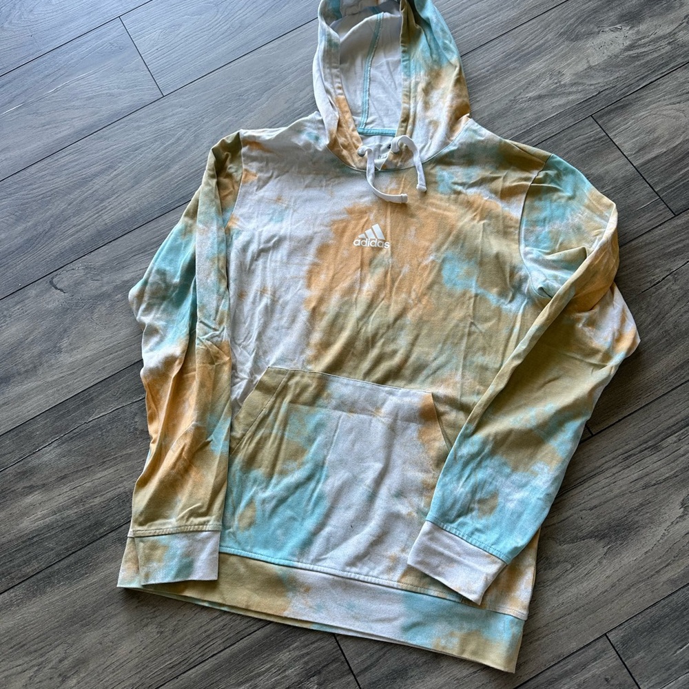 Adidas Men's Blue and Orange Tie-Dye Sweater - Picture 2 of 7